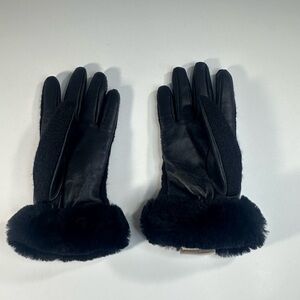 UGG Leather Palm & Faux Fur Cuff Gloves Women’s Large (Fit Small) Black Winter